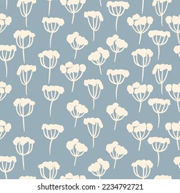 Seamless floral pattern based on traditional folk art ornaments. Colorful small flowers on color background. Doodle vector illustration. Simple minimalistic pattern. Design for fabric, textile.