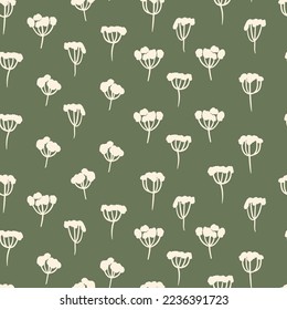 Seamless floral pattern based on traditional folk art ornaments. Colorful small flowers on color background. Doodle vector illustration. Simple minimalistic pattern. Design for fabric, textile.