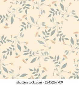 Seamless floral pattern based on traditional folk art ornaments. Colorful flowers on color background. Scandinavian style. Sweden nordic style. Vector illustration. Simple minimalistic pattern.