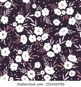 Seamless floral pattern based on traditional folk art ornaments. Colorful flowers on color background. Scandinavian style. Sweden nordic style. Vector illustration. Simple minimalistic pattern.