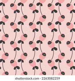 Seamless floral pattern based on traditional folk art ornaments. Colorful flowers on color background. Scandinavian style. Sweden nordic style. Vector illustration. Simple minimalistic pattern.