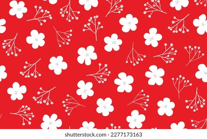 Seamless floral pattern based on traditional folk art ornaments. Art flowers on color background. Scandinavian style. Sweden nordic style. Vector illustration. Simple minimalistic pattern.