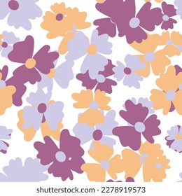 Nahtlose Blumenmuster auf der Grundlage traditioneller Volkskunst-Ornamente. Farbige Blumen auf buntem Hintergrund. Skandinavischer Stil. Schweden nordischen Stil. Vektorgrafik. Einfaches minimalistisches Muster.