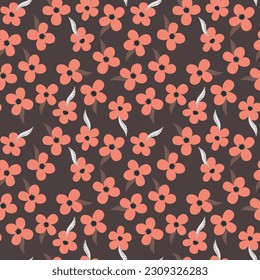 Seamless floral pattern based on traditional folk art ornaments. Colorful flowers on color background. Scandinavian style. Sweden nordic style. Vector illustration. Simple minimalistic pattern.