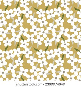 Seamless floral pattern based on traditional folk art ornaments. Colorful flowers on color background. Scandinavian style. Sweden nordic style. Vector illustration. Simple minimalistic pattern.