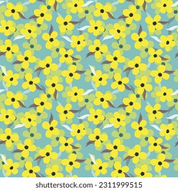 Seamless floral pattern based on traditional folk art ornaments. Colorful flowers on color background. Scandinavian style. Sweden nordic style. Vector illustration. Simple minimalistic pattern.