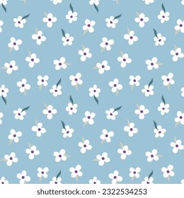Seamless floral pattern based on traditional folk art ornaments. Colorful flowers on color background. Scandinavian style. Sweden nordic style. Vector illustration. Simple minimalistic pattern.