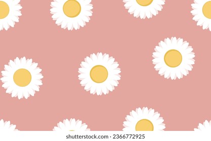 Seamless floral pattern based on traditional folk art ornaments. Colorful chamomile, daisy flowers on color background. Doodle style. Vector illustration. Simple minimalistic pattern.