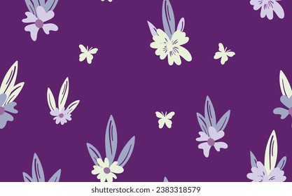 Seamless floral pattern based on traditional folk art ornaments. Colorful flowers on color background. Scandinavian style. Sweden nordic style. Vector illustration. Simple minimalistic pattern.