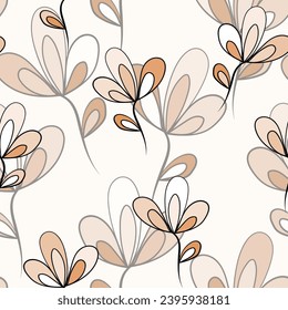 Seamless floral pattern based on traditional folk art ornaments. Colorful flowers on light background. Scandinavian style. Sweden nordic style. Vector illustration. Simple minimalistic pattern.