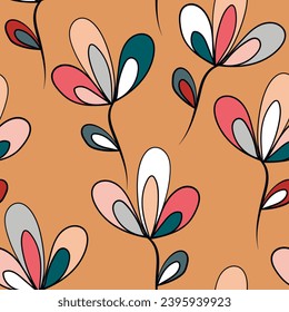 Nahtlose Blumenmuster auf der Grundlage traditioneller Volkskunst-Ornamente. Farbige Blumen auf hellem Hintergrund. Skandinavischer Stil. Schweden nordischen Stil. Vektorgrafik. Einfaches minimalistisches Muster.