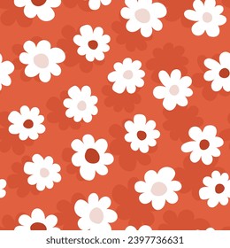 Seamless floral pattern based on traditional folk art ornaments. Colorful flowers on color background. Scandinavian style. Sweden nordic style. Vector illustration. Simple minimalistic pattern.