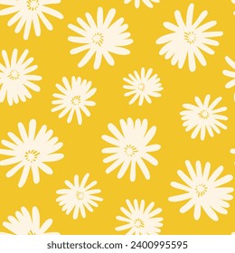 Seamless floral pattern based on traditional folk art ornaments. Colorful flowers on color background. Scandinavian style. Sweden nordic style. Vector illustration. Simple minimalistic pattern.