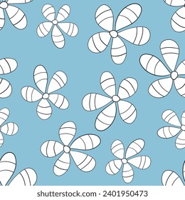 Seamless floral pattern based on traditional folk art ornaments. Colorful chamomile, daisy flowers on color background. Doodle style. Vector illustration. Simple minimalistic pattern.