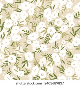 Seamless floral pattern based on traditional folk art ornaments. Colorful flowers on color background. Scandinavian style. Sweden nordic style. Vector illustration. Simple minimalistic pattern.