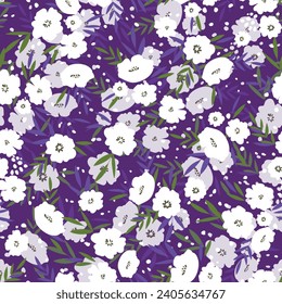 Seamless floral pattern based on traditional folk art ornaments. Colorful flowers on color background. Scandinavian style. Sweden nordic style. Vector illustration. Simple minimalistic pattern.