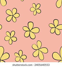 Seamless floral pattern based on traditional folk art ornaments. Colorful chamomile, daisy flowers on color background. Doodle style. Vector illustration. Simple minimalistic pattern.