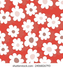 Seamless floral pattern based on traditional folk art ornaments. Colorful flowers on color background. Scandinavian style. Sweden nordic style. Vector illustration. Simple minimalistic pattern.