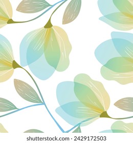 Seamless floral pattern based on traditional folk art ornaments. Colorful flowers on color background. Scandinavian style. Sweden nordic style. Vector illustration. Simple minimalistic pattern.