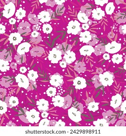 Seamless floral pattern based on traditional folk art ornaments. Colorful flowers on color background. Scandinavian style. Sweden nordic style. Vector illustration. Simple minimalistic pattern.
