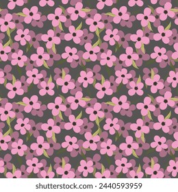 Seamless floral pattern based on traditional folk art ornaments. Colorful flowers on color background. Scandinavian style. Sweden nordic style. Vector illustration. Simple minimalistic pattern.