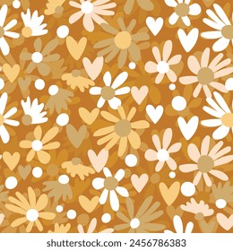 Seamless floral pattern based on traditional folk art ornaments. Colorful flowers on color background. Scandinavian style. Sweden nordic style. Vector illustration. Simple minimalistic pattern.