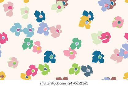 Seamless floral pattern based on traditional folk art ornaments. Colorful flowers on color background. Scandinavian style. Sweden nordic style. Vector illustration. Simple minimalistic pattern.