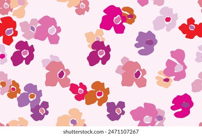 Seamless floral pattern based on traditional folk art ornaments. Colorful flowers on color background. Scandinavian style. Sweden nordic style. Vector illustration. Simple minimalistic pattern.