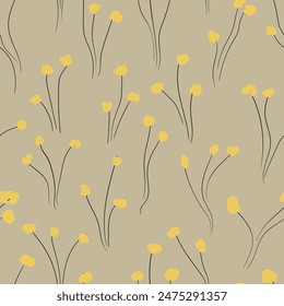 Seamless floral pattern based on traditional folk art ornaments. Colorful flowers on color background. Scandinavian style. Sweden nordic style. Vector illustration. Simple minimalistic pattern.