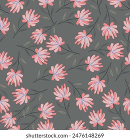 Seamless floral pattern based on traditional folk art ornaments. Colorful flowers on color background. Scandinavian style. Sweden nordic style. Vector illustration. Simple minimalistic pattern