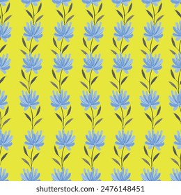 Seamless floral pattern based on traditional folk art ornaments. Colorful flowers on color background. Scandinavian style. Sweden nordic style. Vector illustration. Simple minimalistic pattern