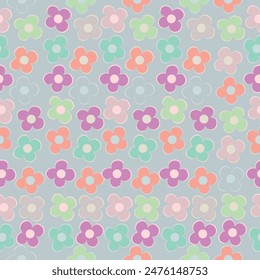 Seamless floral pattern based on traditional folk art ornaments. Colorful flowers on color background. Scandinavian style. Sweden nordic style. Vector illustration. Simple minimalistic pattern