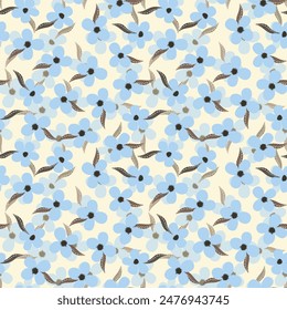 Seamless floral pattern based on traditional folk art ornaments. Colorful flowers on color background. Scandinavian style. Sweden nordic style. Vector illustration. Simple minimalistic pattern.