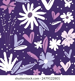 Seamless floral pattern based on traditional folk art ornaments. Colorful flowers on color background. Scandinavian style. Sweden nordic style. Vector illustration. Simple minimalistic pattern.