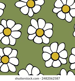 Seamless floral pattern based on traditional folk art ornaments. Colorful flowers on color background. Scandinavian style. Sweden nordic style. Vector illustration. Simple minimalistic pattern.