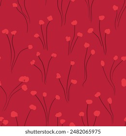 Seamless floral pattern based on traditional folk art ornaments. Colorful flowers on color background. Scandinavian style. Sweden nordic style. Vector illustration. Simple minimalistic pattern.