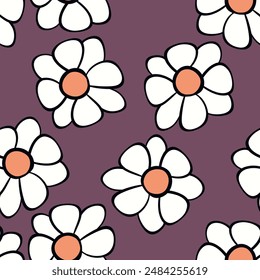 Seamless floral pattern based on traditional folk art ornaments. Colorful flowers on color background. Scandinavian style. Sweden nordic style. Vector illustration. Simple minimalistic pattern.