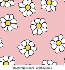 Seamless floral pattern based on traditional folk art ornaments. Colorful flowers on color background. Scandinavian style. Sweden nordic style. Vector illustration. Simple minimalistic pattern.