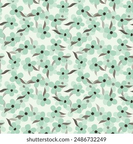 Seamless floral pattern based on traditional folk art ornaments. Colorful flowers on color background. Scandinavian style. Sweden nordic style. Vector illustration. Simple minimalistic pattern.