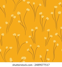 Seamless floral pattern based on traditional folk art ornaments. Colorful small flowers on color background. Doodle vector illustration. Simple minimalistic pattern. Design for fabric, textile.