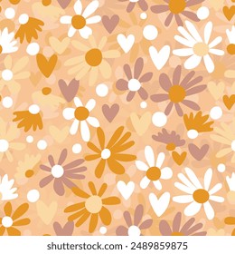 Seamless floral pattern based on traditional folk art ornaments. Colorful flowers on color background. Scandinavian style. Sweden nordic style. Vector illustration. Simple minimalistic pattern.