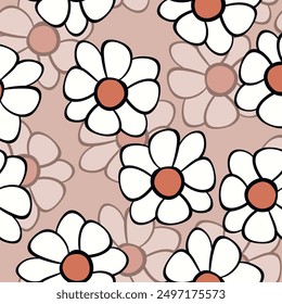 Seamless floral pattern based on traditional folk art ornaments. Colorful flowers on color background. Scandinavian style. Sweden nordic style. Vector illustration. Simple minimalistic pattern.