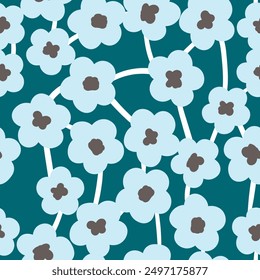 Seamless floral pattern based on traditional folk art ornaments. Colorful flowers on color background. Scandinavian style. Sweden nordic style. Vector illustration. Simple minimalistic pattern.