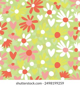 Seamless floral pattern based on traditional folk art ornaments. Colorful flowers on color background. Scandinavian style. Sweden nordic style. Vector illustration. Simple minimalistic pattern.