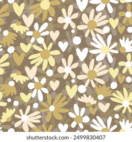 Seamless floral pattern based on traditional folk art ornaments. Colorful flowers on color background. Scandinavian style. Sweden nordic style. Vector illustration. Simple minimalistic pattern.