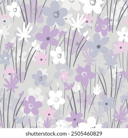 Seamless floral pattern based on traditional folk art ornaments. Colorful flowers on color background. Scandinavian style. Sweden nordic style. Vector illustration. Simple minimalistic pattern.