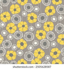 Seamless floral pattern based on traditional folk art ornaments. Colorful flowers on color background. Scandinavian style. Sweden nordic style. Vector illustration. Simple minimalistic pattern.