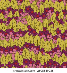 Seamless floral pattern based on traditional folk art ornaments. Colorful flowers on color background. Scandinavian style. Sweden nordic style. Vector illustration. Simple minimalistic pattern.