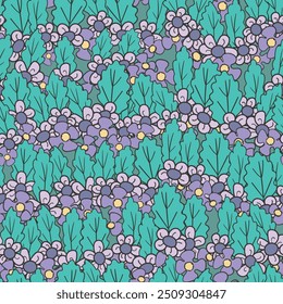 Seamless floral pattern based on traditional folk art ornaments. Colorful flowers on color background. Scandinavian style. Sweden nordic style. Vector illustration. Simple minimalistic pattern.