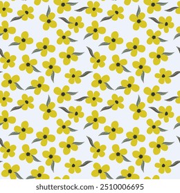 Seamless floral pattern based on traditional folk art ornaments. Colorful flowers on color background. Scandinavian style. Sweden nordic style. Vector illustration. Simple minimalistic pattern.